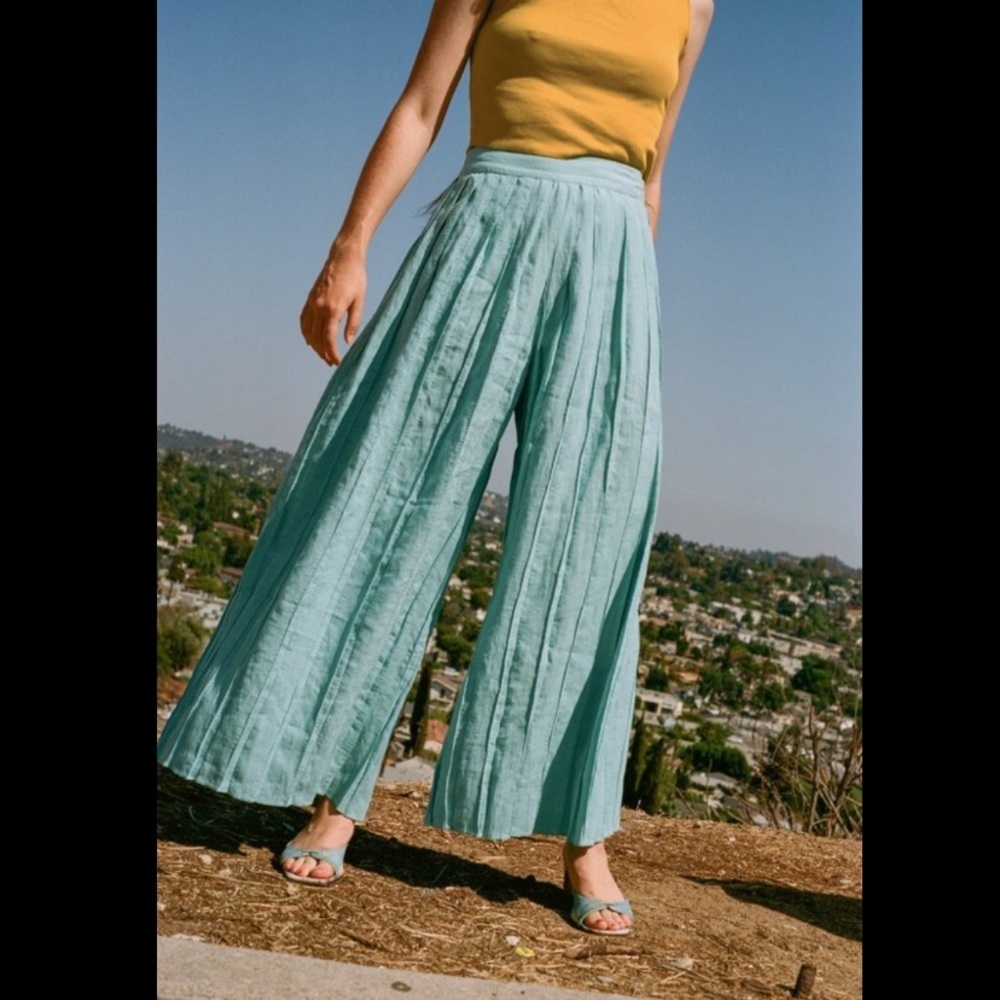 Mara Hoffman | Blue Belinda Linen Pleated Wide Leg Pants
